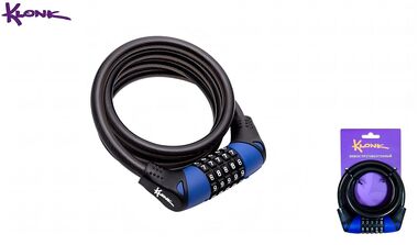 Замок противоугонный KLONK, 12×1200 мм, трос в пластик. оболочке, кодовый, KLK-13018, Black/Blue