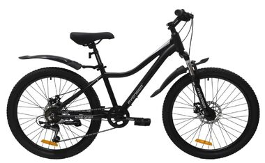 Велосипед AVENGER A241D (24" 6 ск. рост. 13") ALU, черный матовый/серебристый, A241D-BK/GR(25)