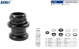 Рулевой набор KENLI KL-B206, 1-1/8''*28.6*34*30мм, подшипники 5/32х22, высота 38мм (KL-B206)