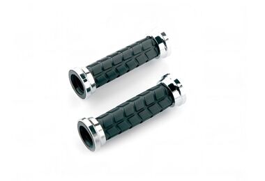 Рукоятки руля (грипсы, комплект), 120 мм, резиновые, Joykie (черный/серебристые кольца, 4610013543829)