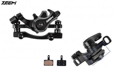 Тормоз дисковый механический (суппорт) с адаптером F-160/R-140, квадратные колодки TP-01D, ZEEM (УТ00023404)