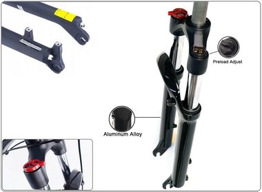 Вилка 27,5" амортизационная, пружинно-эластомерная, "EASING" GD-ES451-MLO, алюминиевая, ход 100 мм, шток 220 мм, Ø 28.6 мм, Disc Brake, с функцией механической блокировки MLO (Lock out), предварит. сжатие, черный (NN005573)