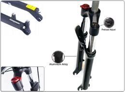 Вилка 29" амортизационная, пружинно-эластомерная, "EASING" GD-ES451-MLO, алюминиевая, ход 100 мм, шток 220 мм, Ø 28.6 мм, Disc Brake, с функцией механической блокировки MLO (Lock out), предварит. сжатие, черный (NN005574)