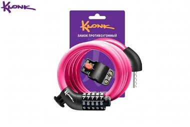 Замок противоугонный KLONK, 12×1200 мм, трос в пластик. оболочке, кодовый, KLK-13021, Pink/Black