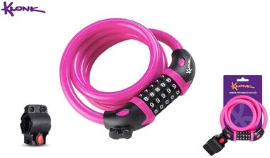Замок противоугонный KLONK, 12×1200 мм, трос в пластик. оболочке, кодовый, KLK-13021, Pink/Black