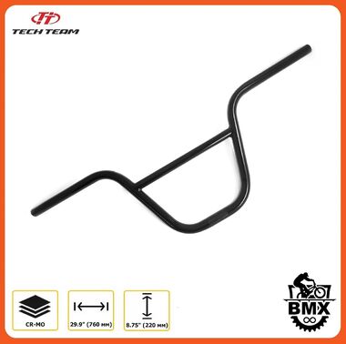 Руль BMX длина 760 мм, высота 8,75", трубы: 22.2x1.6T и 19x1.2T, CR-MO (хром-молибден), HB-760/22CrMo-B (черный) NN005660