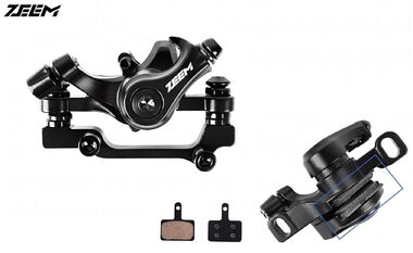 Тормоз механический (суппорт) с адаптером F-180/R-160, квадратные колодки TP-01D, инд. упаковка, LeBycle (УТ00021786)