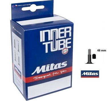 Камера 700x25/35C A03 Бутил Schrader (AV), ниппель 48 мм, Mitas (черный, 510302054111) #0