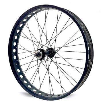 Колесо в сборе 26" FAT заднее, алюминиевая втулка,  дисковая (6 винтов) под трещотку, 3/8" (гайка), усиленный обод, спицы черные, FAT Bike (УТ00021113)