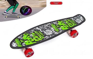 Скейтборд (пенниборд) PNB 22" Print "Pure Evil Gallery", LED светящиеся колеса, подвеска - Alu, ABEC-7 (черный/зеленый) УТ00021583