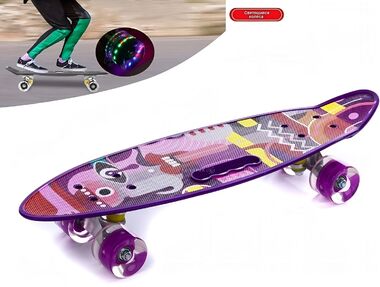 Скейтборд (пенниборд) PWS 23" Print "Picasso", с ручкой, LED светящиеся колеса, подвеска - Alu, ABEC-7 (фиолетовый) УТ00021574