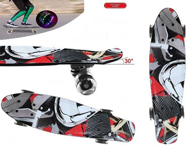 Скейтборд (пенниборд) PNB 22" Print "New Vision", LED светящиеся колеса, подвеска - Alu, ABEC-7 (черный/красный) УТ00021587