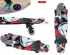 Скейтборд (пенниборд) PNB 22" Print "New Vision", LED светящиеся колеса, подвеска - Alu, ABEC-7 (черный/красный) УТ00021587