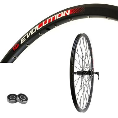 Колесо в сборе 27,5" заднее, алюминиевая втулка WZ-A282RQB, на промподшипниках,  Дисковая (6 винтов), под кассету 8/10 скор., эксцентрик, пистонированный двустеночный обод EVOLUTION (УТ00020765)