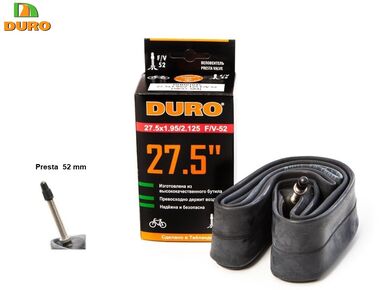 Камера 27,5x1,95/2,125 бутил, Presta F/V-52 мм DURO