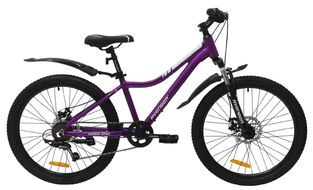Велосипед AVENGER A241D (24" 6 ск. рост. 13") ALU, фиолетовый металик/белый, A241DW-PR(26)
